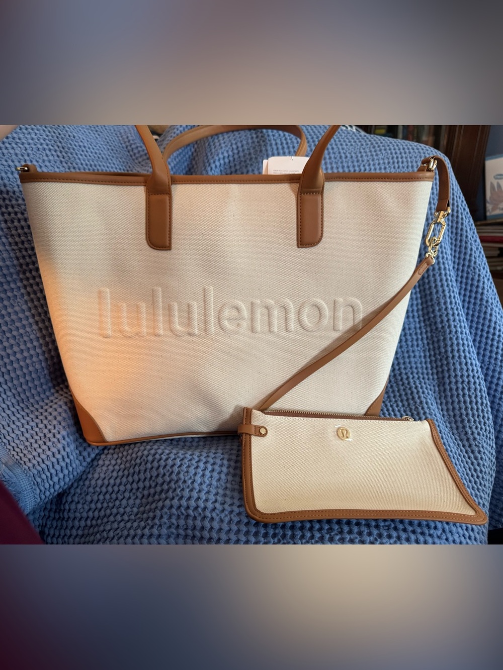 lululemon athletica Canvas Tote and Pouch in Cream and Tan Trim